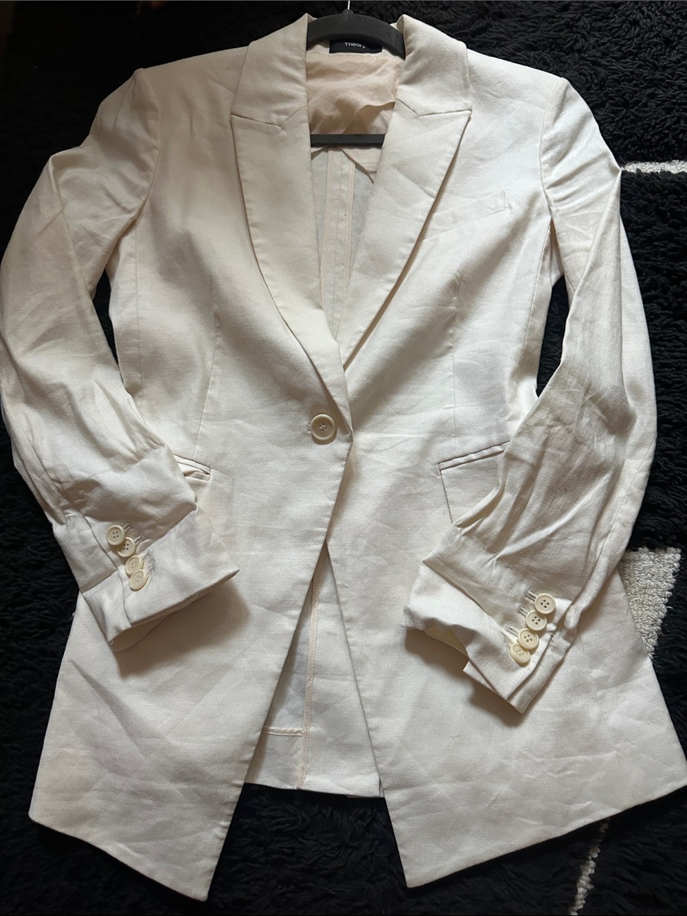 Theory Cream Linen Single-Button Blazer